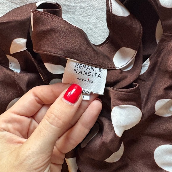 HEMANT & NANDITA Tira Brown and White Polka Dot Long Sleeve Dress - Picture 8 of 8